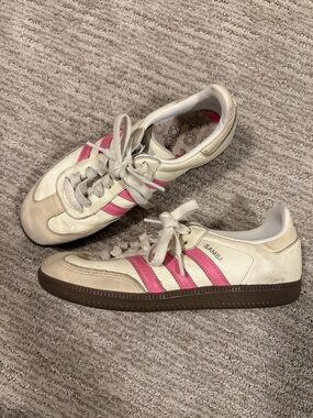 adidas Samba Women's Sneakers in White and Pink with Brown Outsole